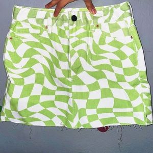 Pacsun trippy checkerboard light green skirt